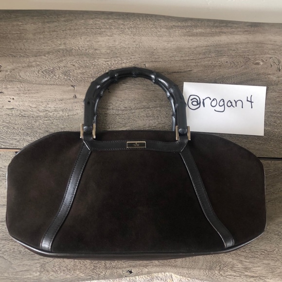💯Gucci Suede Bamboo Top Handle Bag - Picture 4 of 16